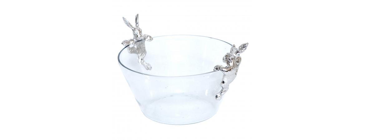 Glass Bowl with 2 Bunnies