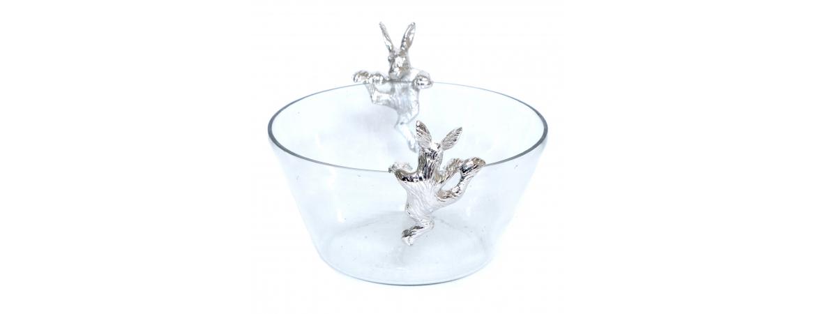 Glass Bowl with 2 Bunnies