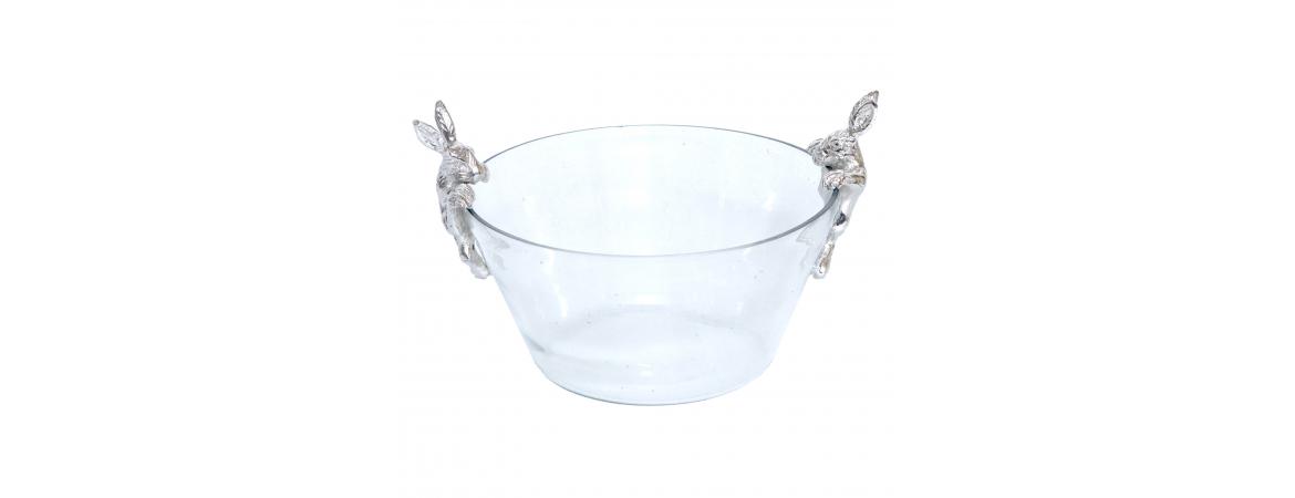 Glass Bowl with 2 Bunnies