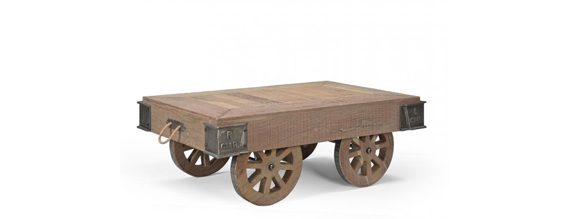 Reclaimed Wooden Coffee Table on Wheels