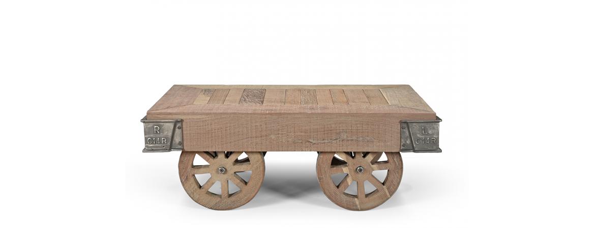 Reclaimed Wooden Coffee Table on Wheels