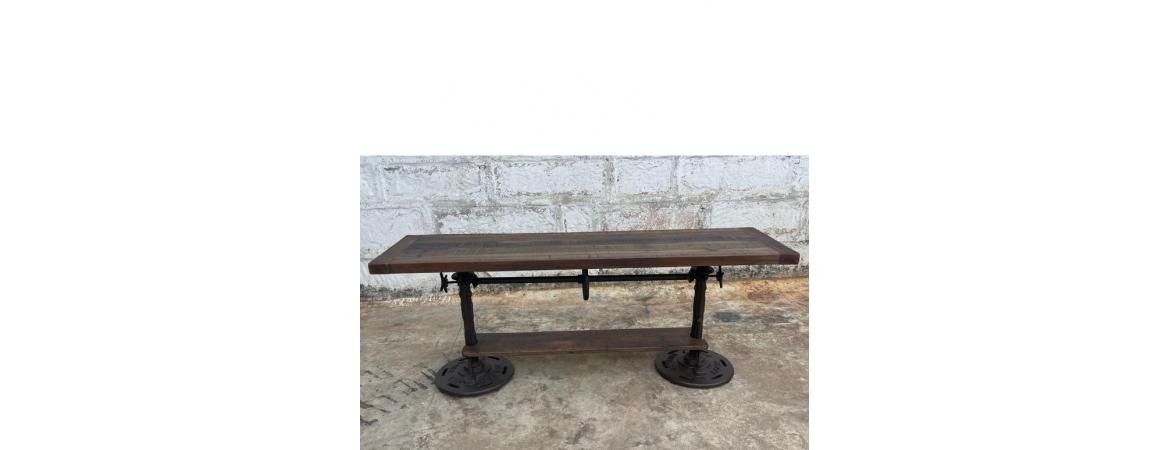 Adjustable Reclaimed Wood & Metal Console Table with Shelf