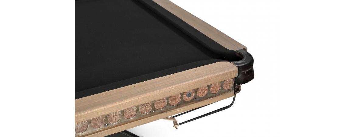 Reclaimed Wood & Metal Pool Table with Cue Rack