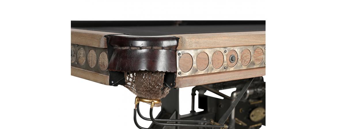 Reclaimed Wood & Metal Pool Table with Cue Rack