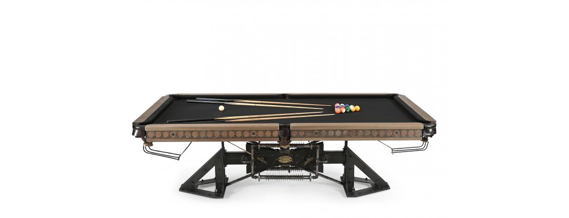 Reclaimed Wood & Metal Pool Table with Cue Rack