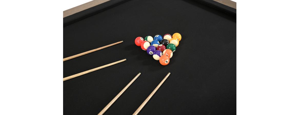 Reclaimed Wood & Metal Pool Table with Cue Rack