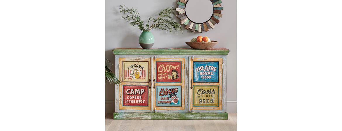 Hand Painted Vintage Ad 3 Door Sideboard