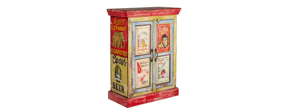 Hand Painted Vintage Ad 2 Door Cabinet