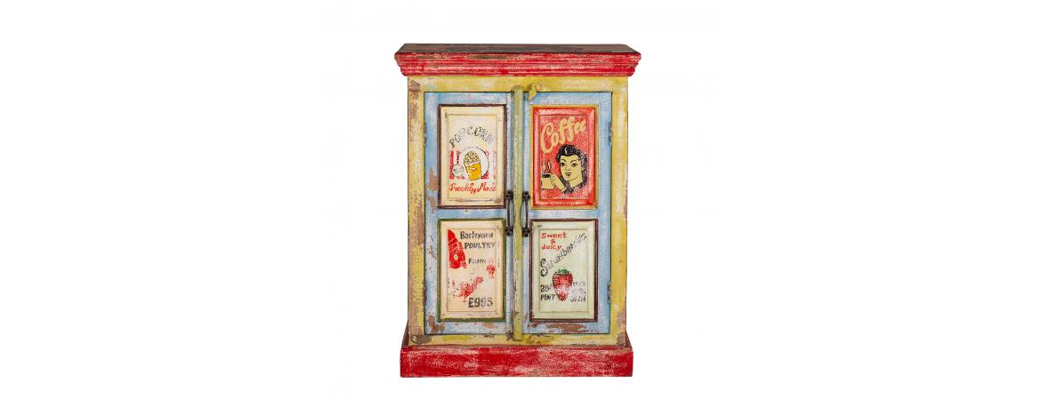 Hand Painted Vintage Ad 2 Door Cabinet