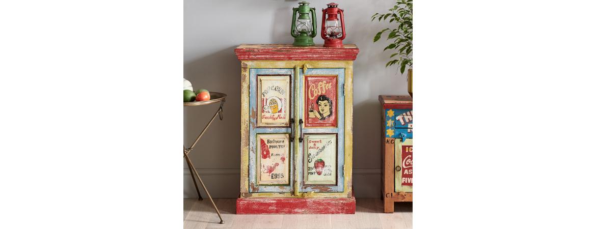 Hand Painted Vintage Ad 2 Door Cabinet