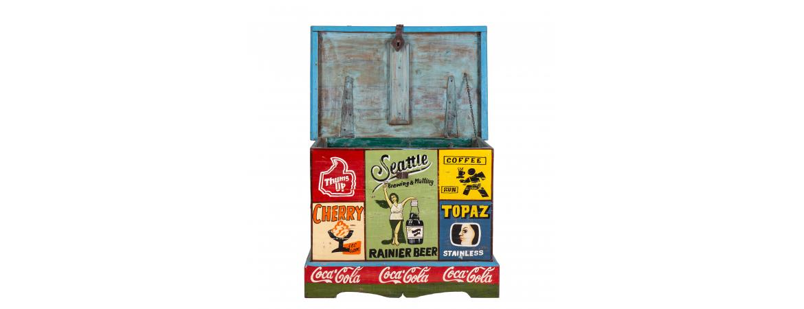 Hand Painted Vintage Ad Storage Chest