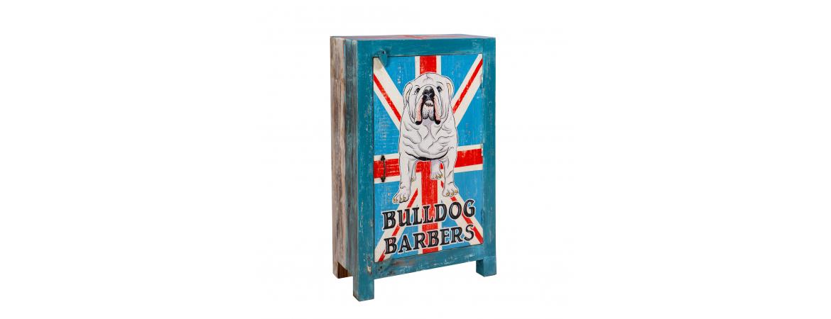 Hand Painted British Bulldog Narrow 1 Door Cabinet