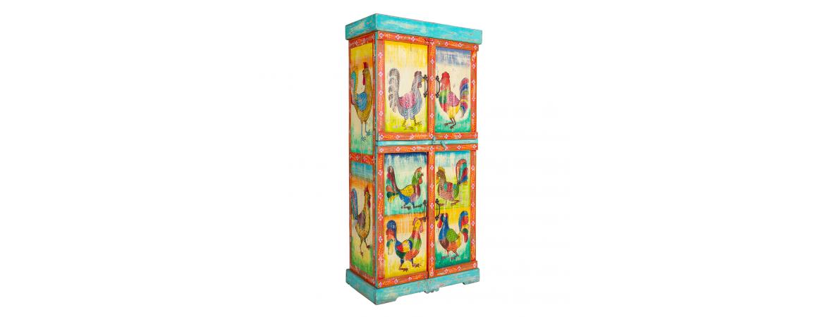 Hand Painted Vintage Folk Pattern 4 Door Cabinet