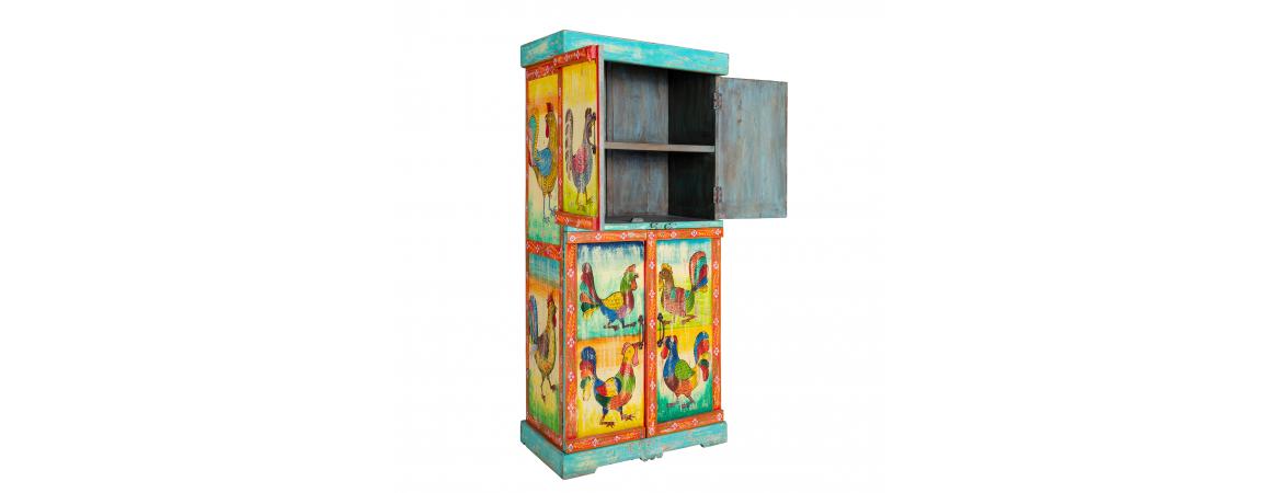 Hand Painted Vintage Folk Pattern 4 Door Cabinet