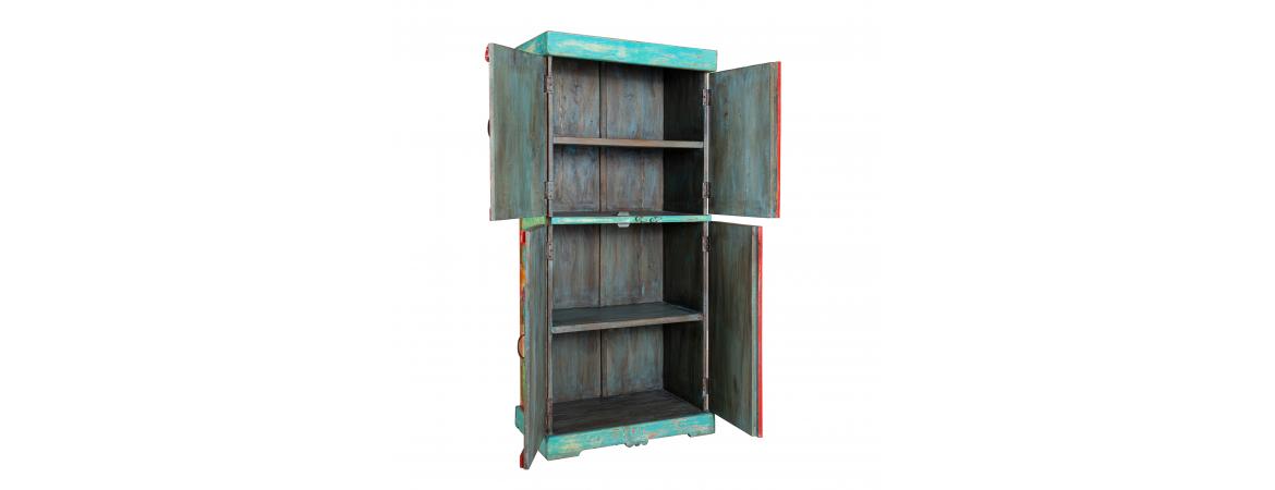 Hand Painted Vintage Folk Pattern 4 Door Cabinet