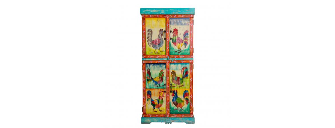 Hand Painted Vintage Folk Pattern 4 Door Cabinet