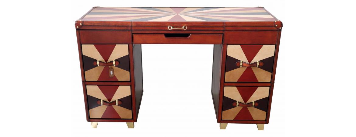 Handcrafted Leather Tri-Colour Writing Desk