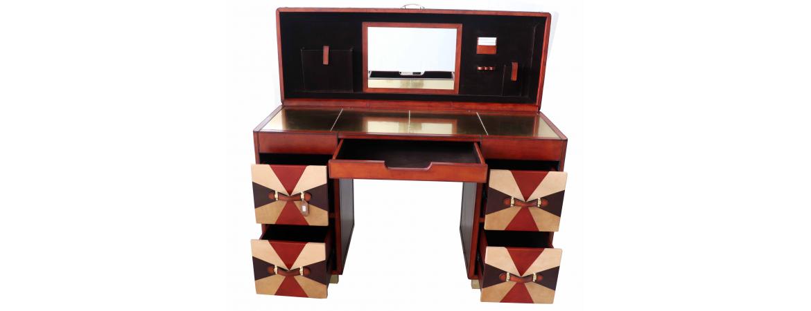 Handcrafted Leather Tri-Colour Writing Desk