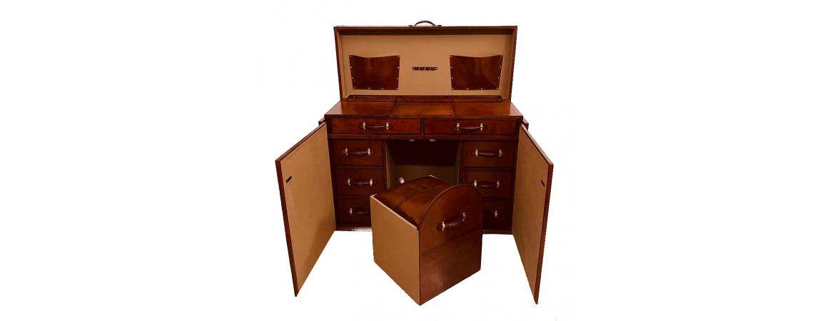 Handcrafted Leather & Brass Chest of Drawers - Cognac