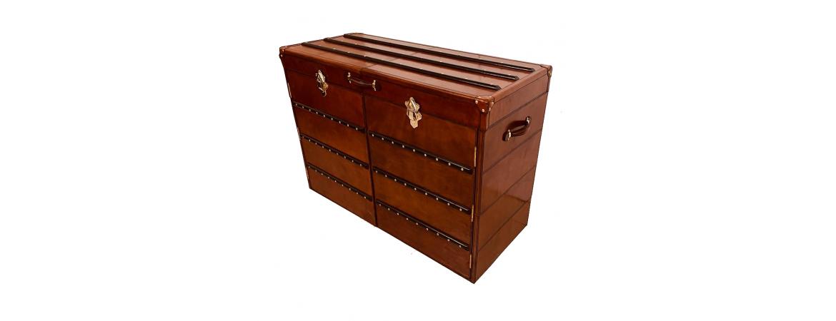 Handcrafted Leather & Brass Chest of Drawers - Cognac