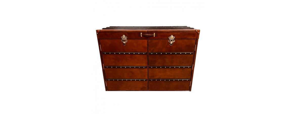 Handcrafted Leather & Brass Chest of Drawers - Cognac