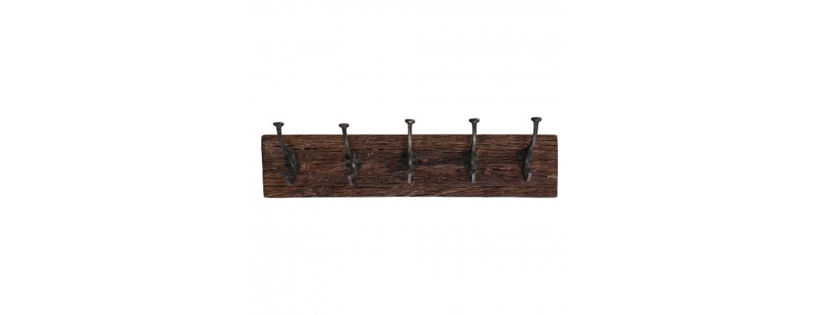 Reclaimed Wooden Coat Rack with 5 Iron Hooks