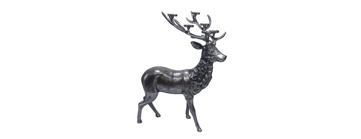 XL Deer Candlelight Holder in Antique Brass Finish