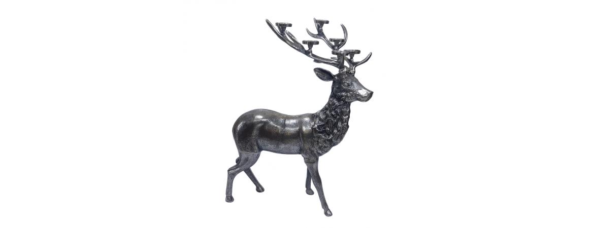 XL Deer Candlelight Holder in Antique Brass Finish