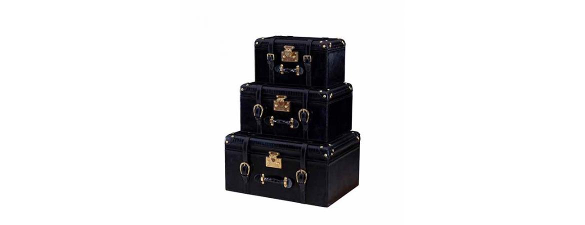 Handcrafted Weave Set of 3 Trunks - Black