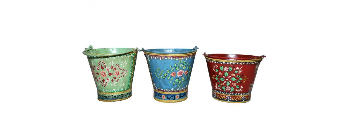 Set of 3 Hand Painted Buckets