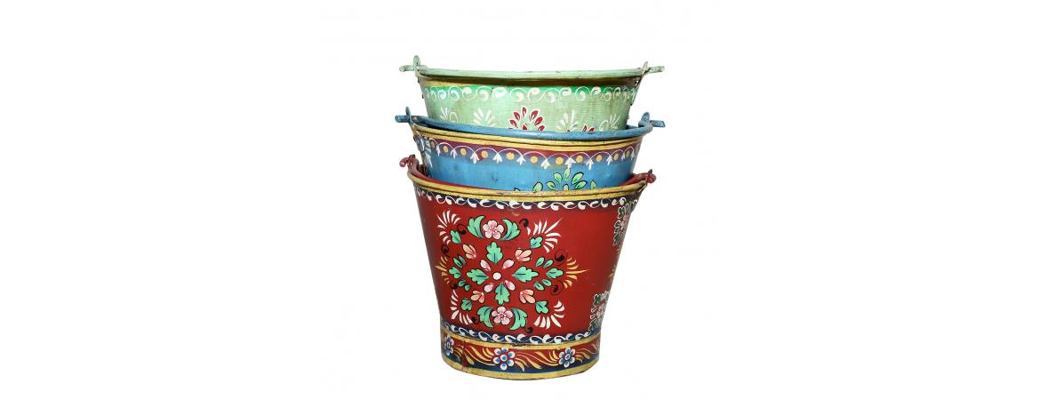 Set of 3 Hand Painted Buckets