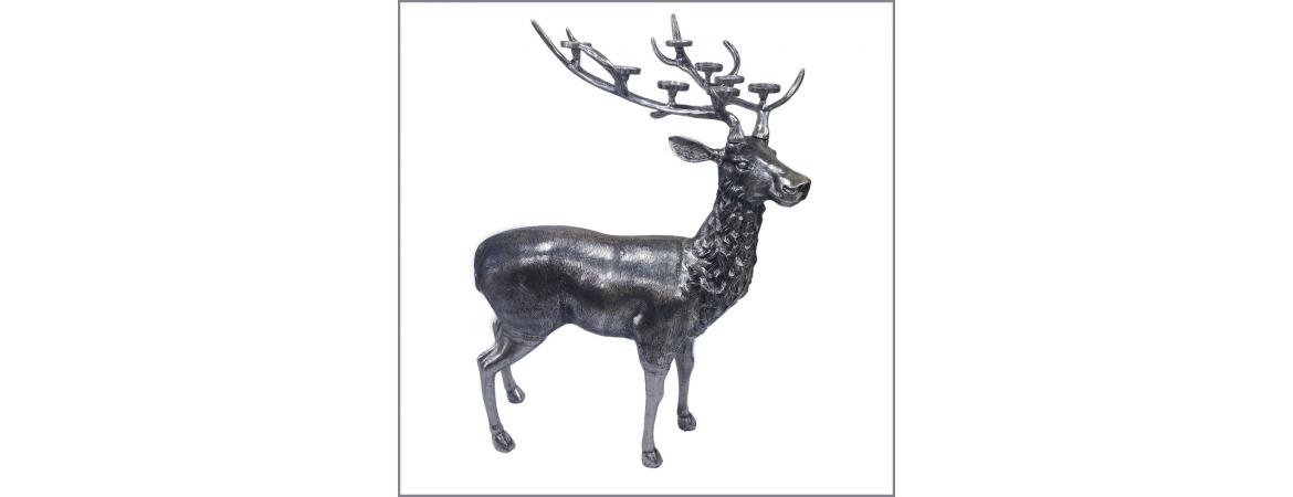 XXL Deer CandleLight Holder Deer Antique Silver 148cm