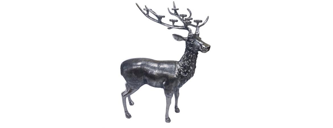 XXL Deer CandleLight Holder Deer Antique Silver 148cm