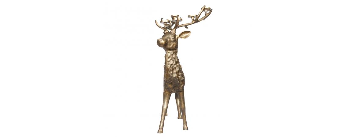 XL Deer Candlelight Holder Deer Antique Gold 117cm