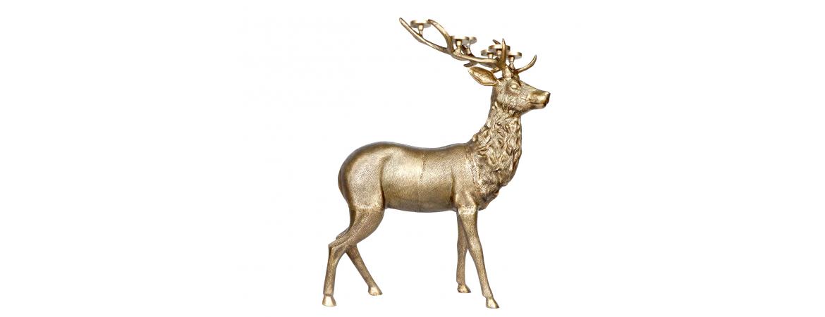 XL Deer Candlelight Holder Deer Antique Gold 117cm