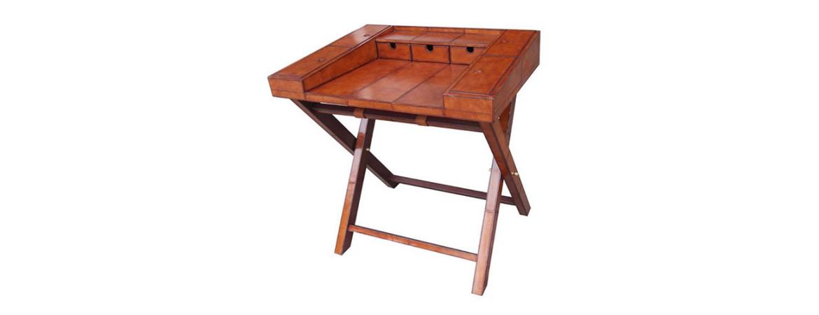 Handcrafted Writing Desk with Stand - Cognac