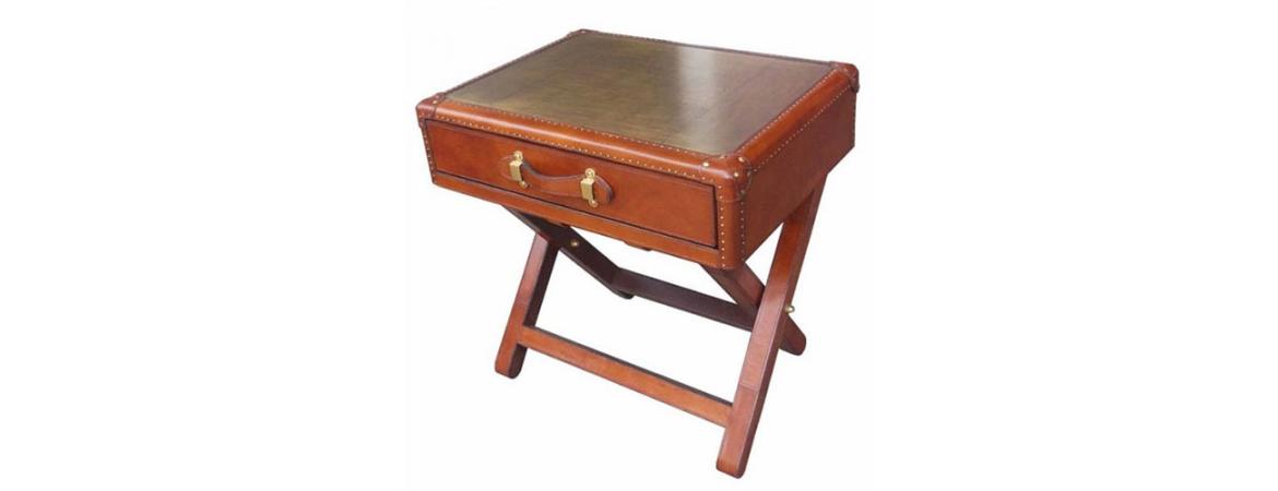 Handcrafted Side Table with Brass Top - Cognac