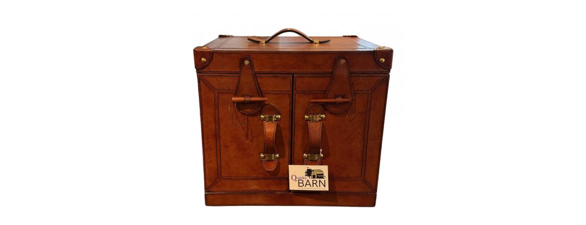 Handcrafted Leather & Brass Mini Bar - Cognac