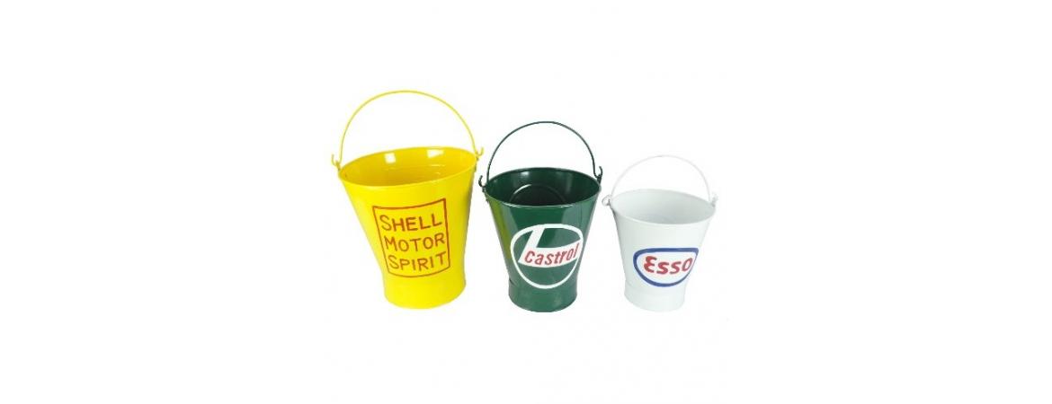 Set of 3 Motor Buckets - Shell, Castrol, Esso