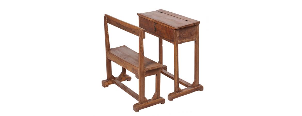 Antique School Desk & Bench Set