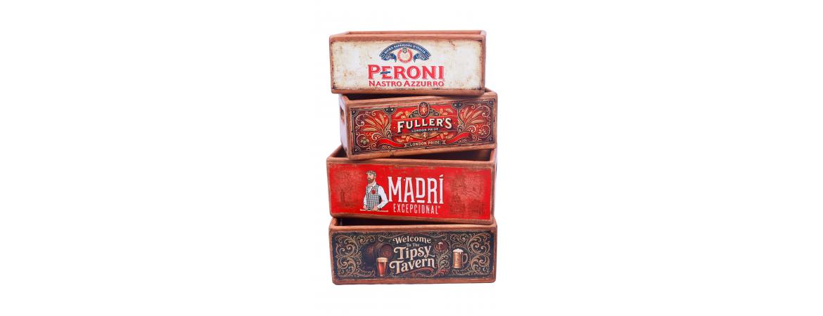 Set of 4 Rectangular Boxes - Tipsy Tavern