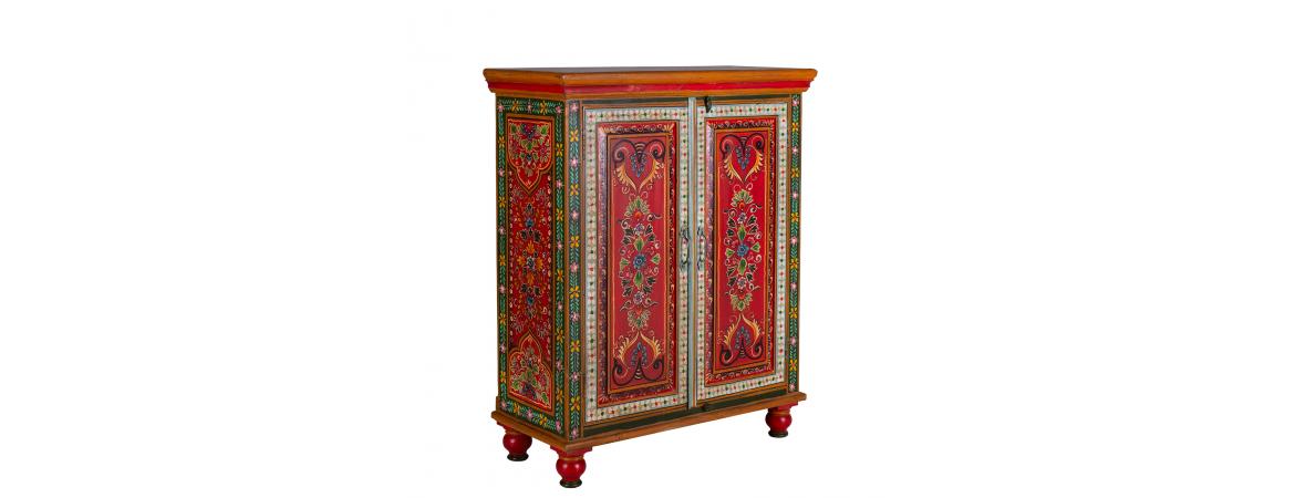 Hand Painted Vintage Folk Pattern 2 Door Cabinet