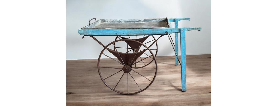 Iron and Wood Cart with Tray