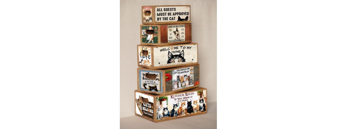 Set of 5 Shellfish Nesting Boxes - Cats