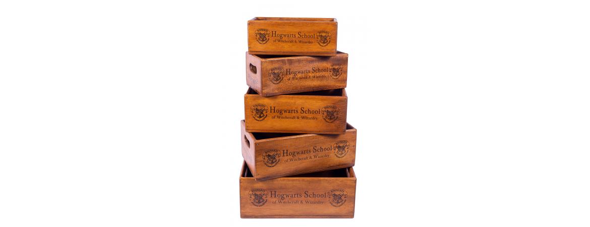 Set of 5 Shellfish Nesting Boxes - Hogwarts School with 2 Logos