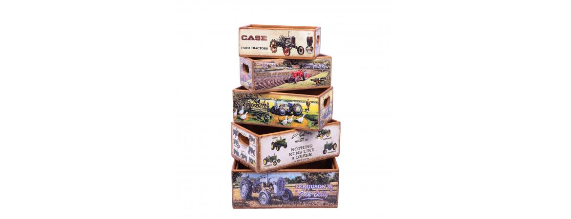 Set of 5 Shellfish Nesting Boxes -Vintage Tractors