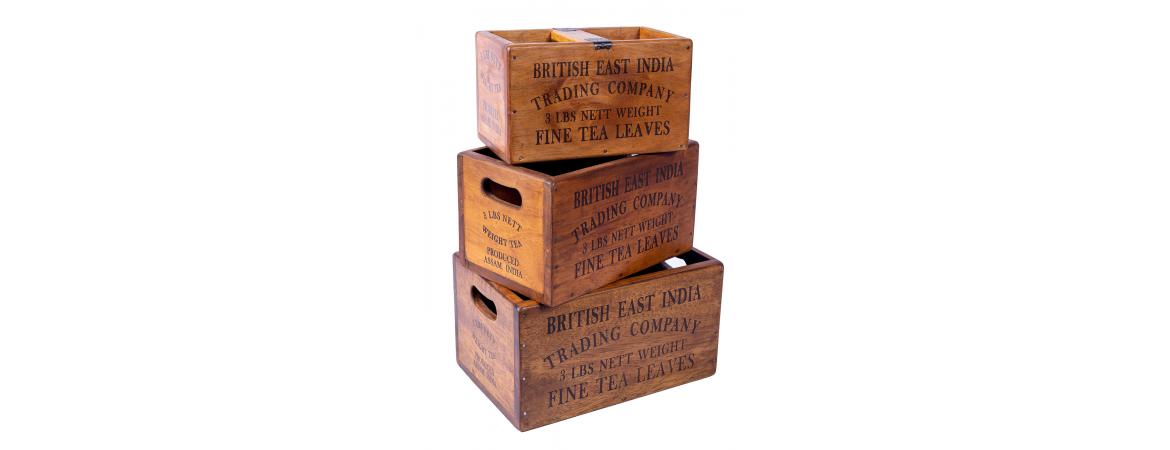 Set of 3 Medium Vintage Boxes - British East India Fine Tea Leaves