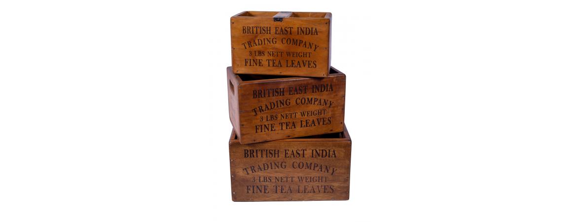 Set of 3 Medium Vintage Boxes - British East India Fine Tea Leaves