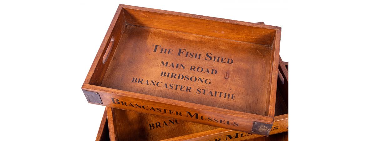 Set of 3 Vintage Wooden Serving Tray - Brancaster Mussels