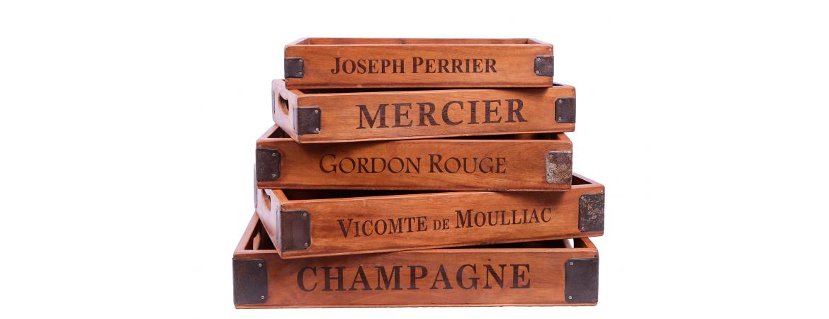 Set of 5 Vintage Wooden Serving Trays - Champagne